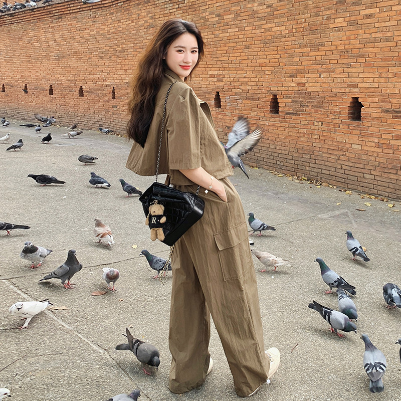 ootd穿搭工装短袖套装女夏2025年超火减龄高级感酷飒风户外休闲裤,女装套装/套裙,2C159