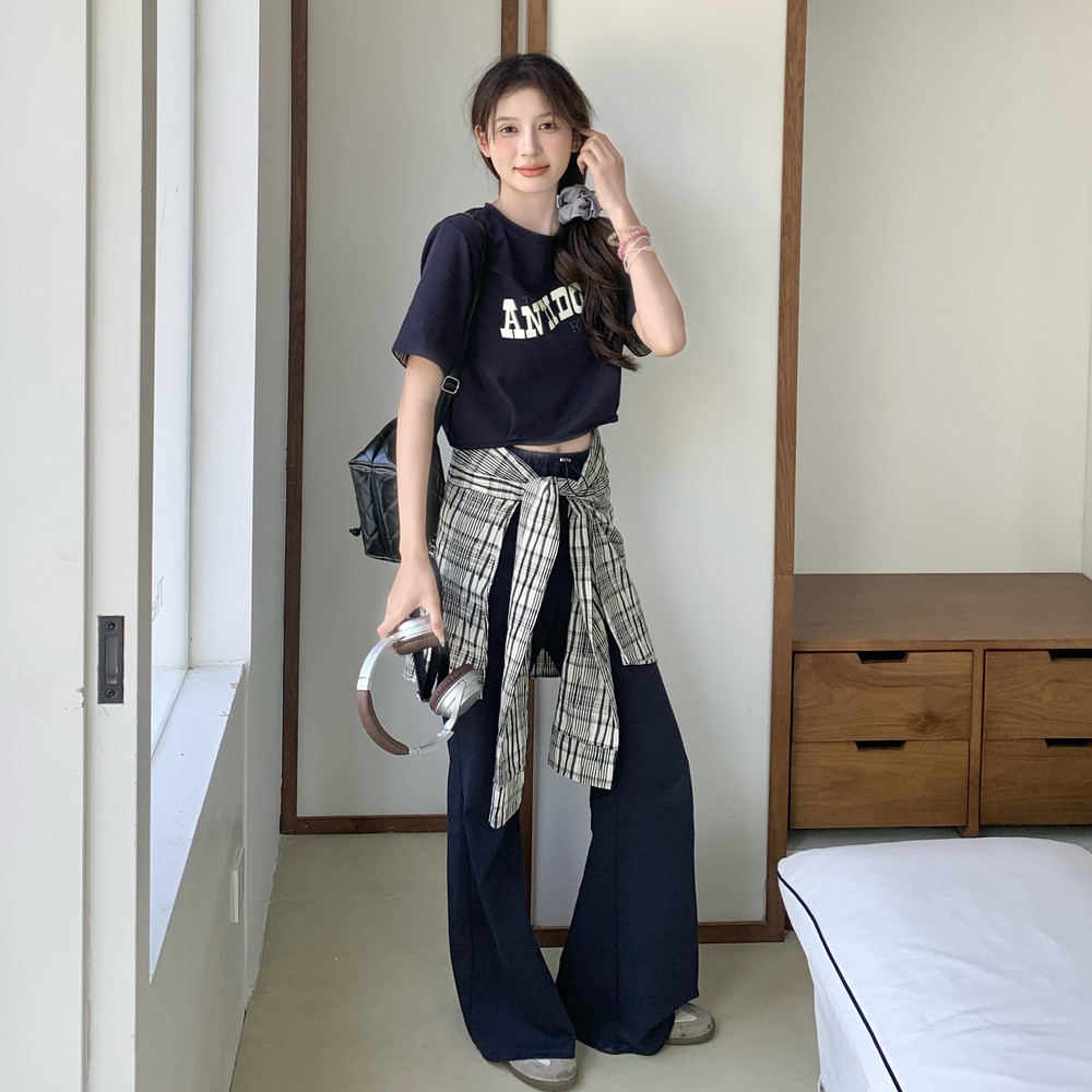 2025年夏季新款时尚套装女韩版宽松显瘦短袖T恤高腰阔腿裤两件套，商品下架区商品下架区，2C332