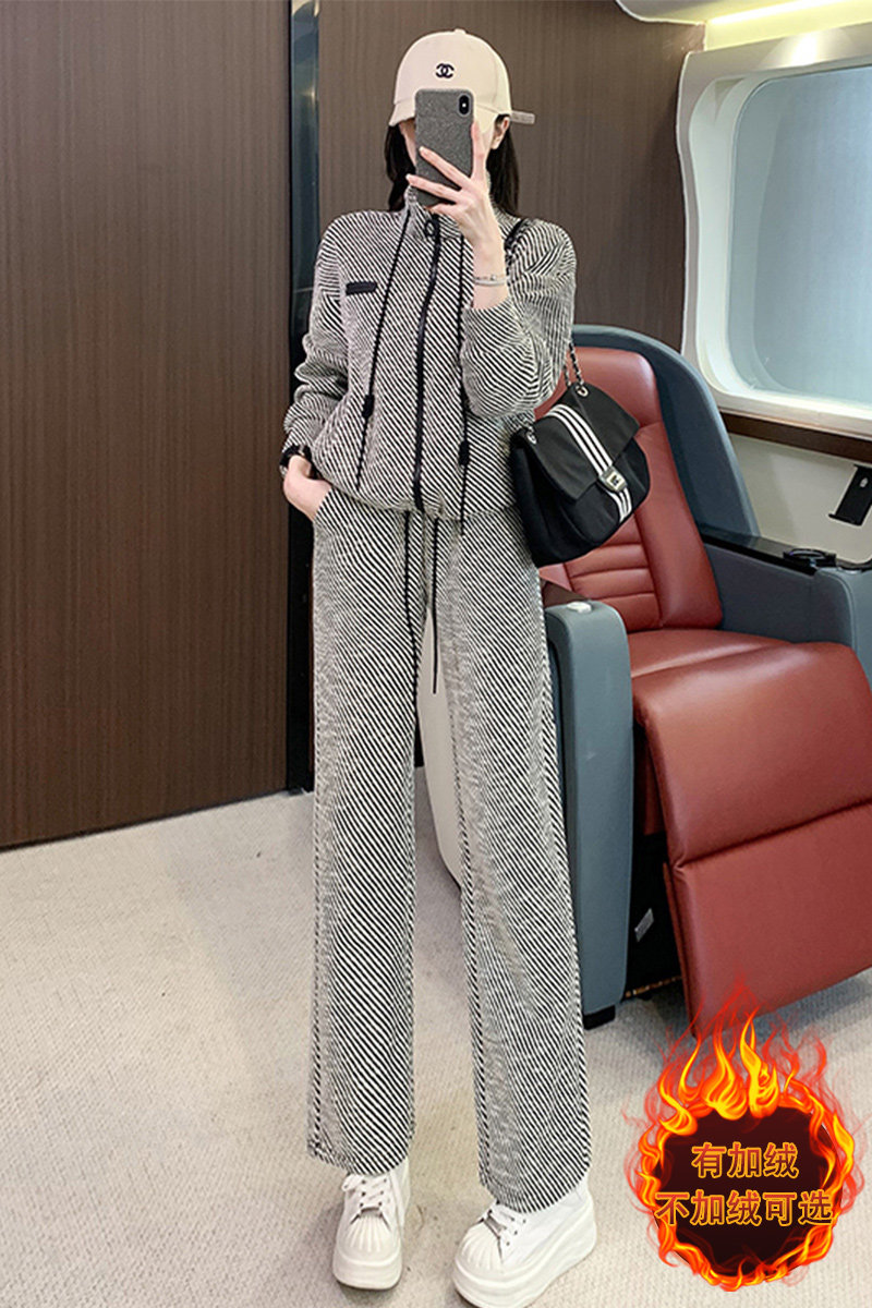 女秋季时尚洋气小个子开衫卫衣阔腿裤两件套,女装套装/套裙,2C310