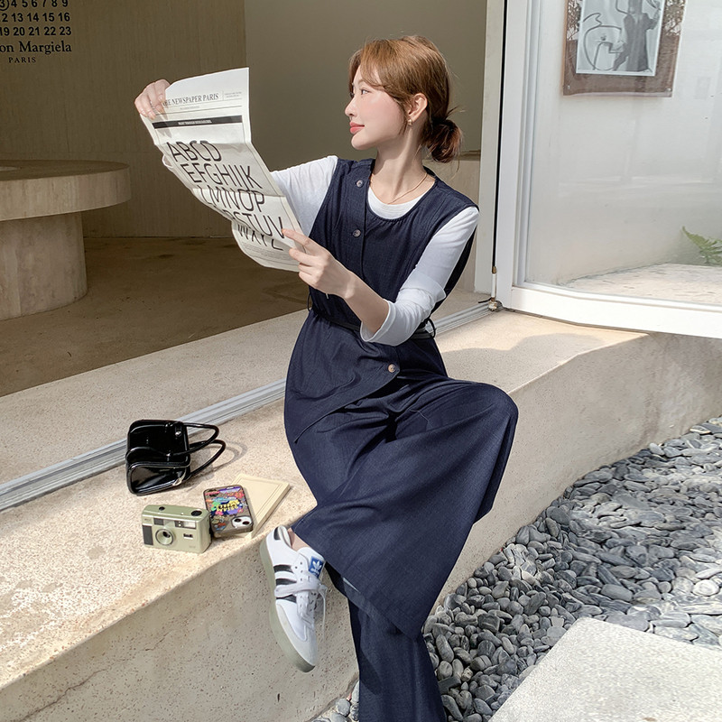 设计感休闲套装女春秋气质百搭马甲衬衫高腰阔腿裤三件套,女装套装/套裙,2C166