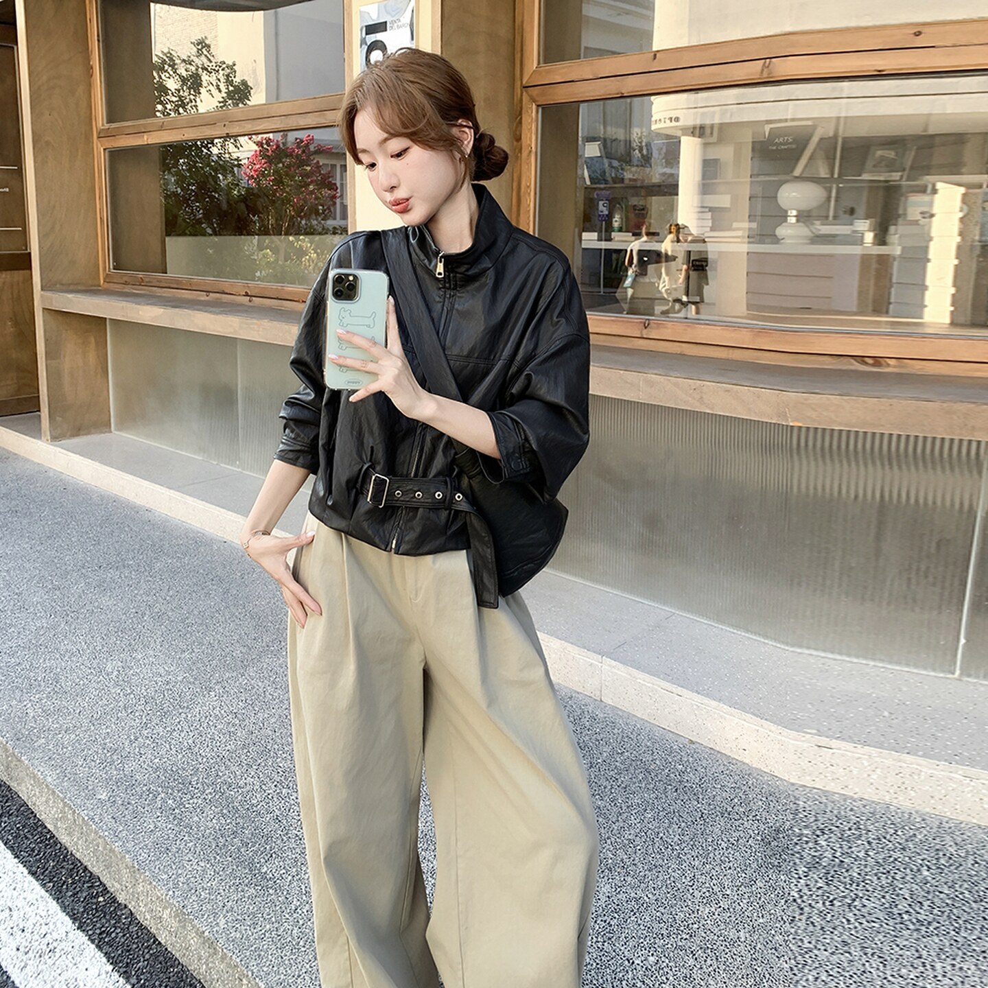 黑色甜酷风精致帅气皮衣夹克女秋2025新款小个子美式显瘦短款外套,女装短外套,2C218