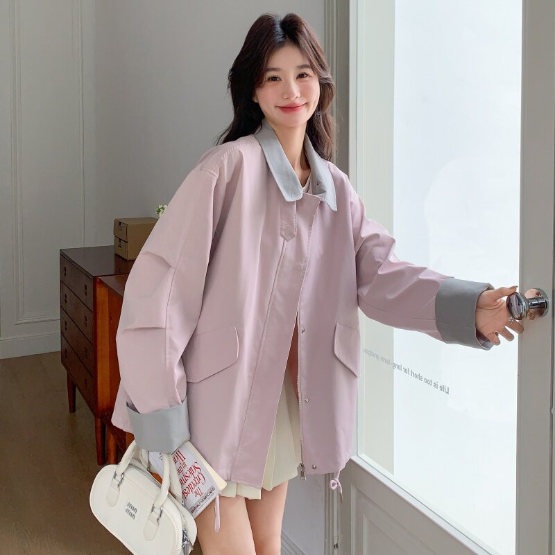 现货！春季新品拼接拼色立领短外套风衣大衣P150K208,女装短外套,2C320
