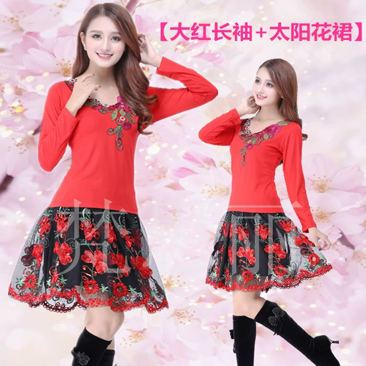 Trang phục múa xuân hè 2019 kích thước lớn thêu áo dài tay trung niên quần áo khiêu vũ nữ - Khiêu vũ / Thể dục nhịp điệu / Thể dục dụng cụ giày múa