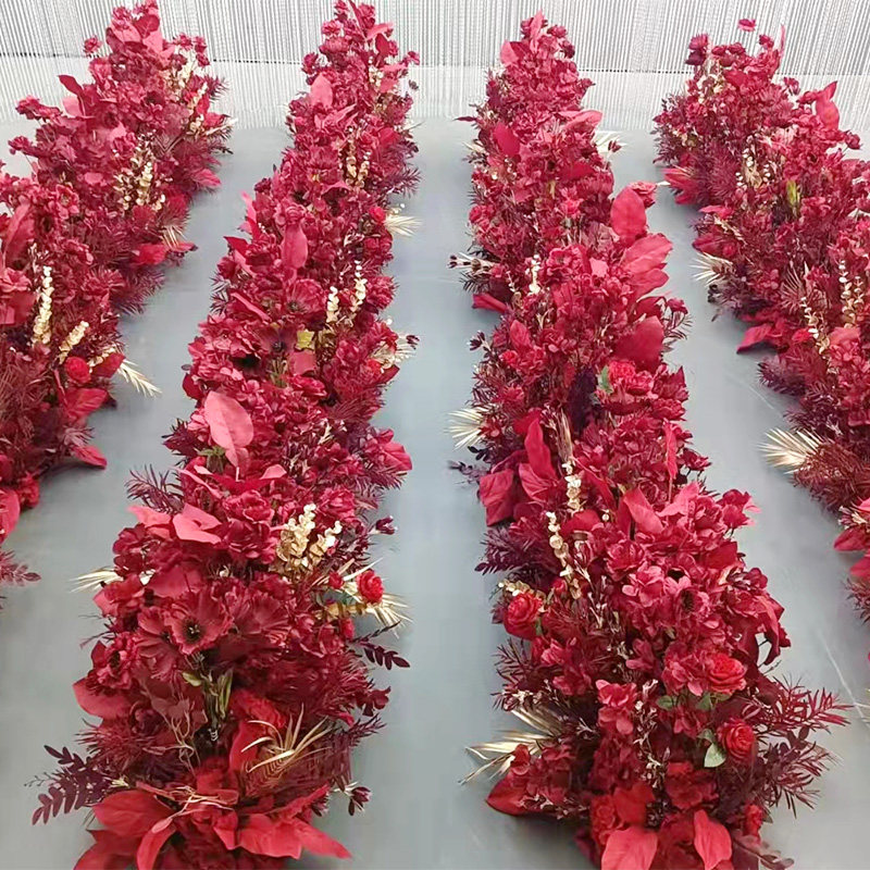 Red wedding simulation flower row flower decoration road lead fake