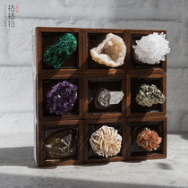 Grid store ore raw ore walnut box desktop small ornaments diffuse fragrance degaussing crystal jewelry friend gift