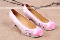 Korean original imported traditional hanbok hook shoes rose pink hanbok embroidered shoes 5cm high heels H-P01758