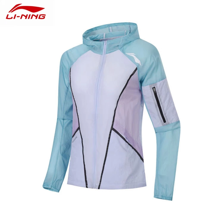 Áo khoác thể thao siêu nhẹ Li Ning nữ chính hãng 2019 mùa hè chạy áo chống nắng áo cardigan có mũ trùm đầu AFDP114 - Áo gió thể thao