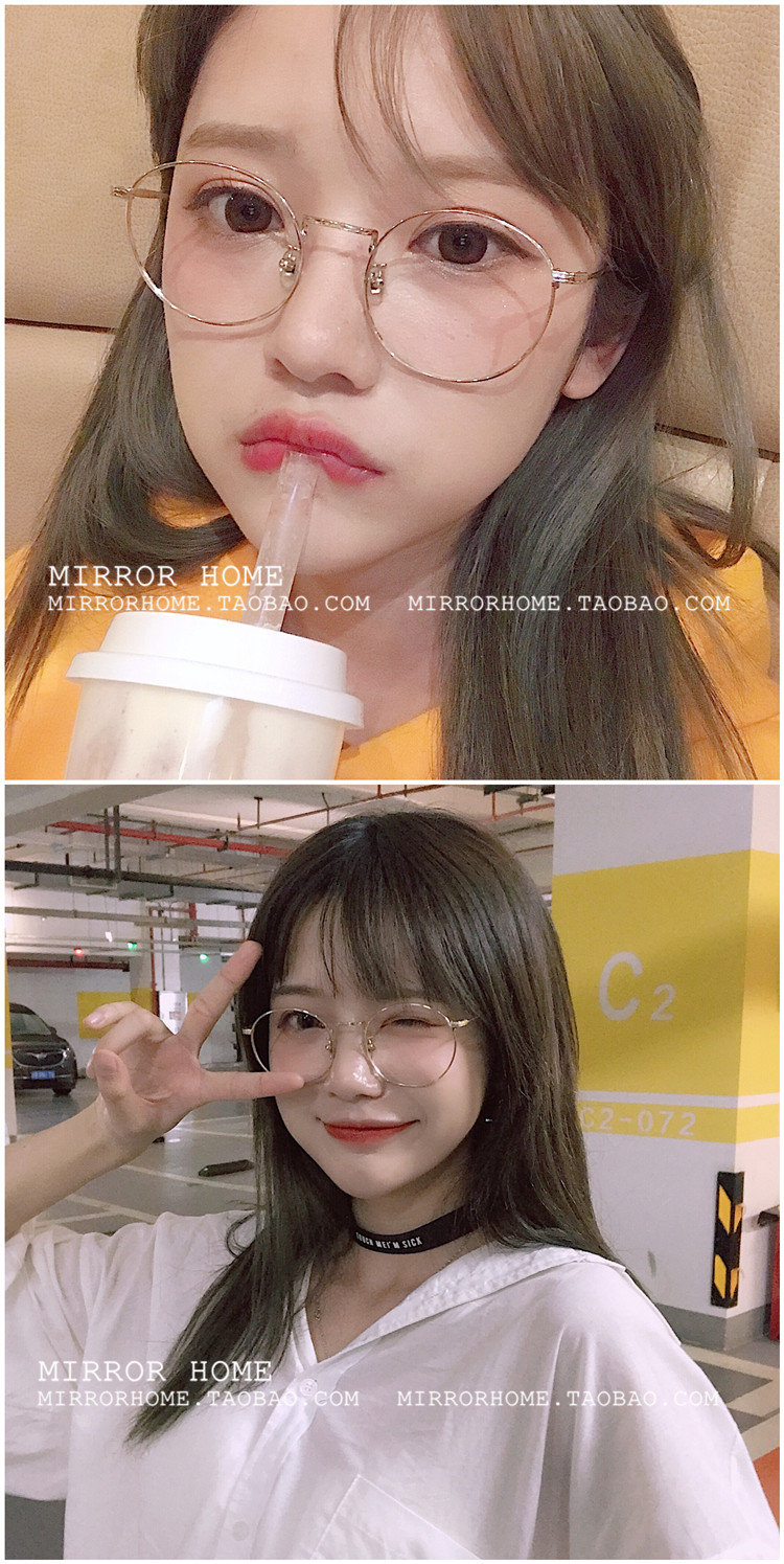 Phiên bản tiếng Hàn của thủy triều siêu nhẹ mặt kính tròn kim loại phẳng gương retro nữ kính khung nhỏ mặt kính kính gucci