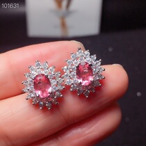 Picking up and losing money and throwing a hand 2 pieces of 925 silver inlaid pink corundum Swiss blue Topa stone corundum earrings women shining beautiful