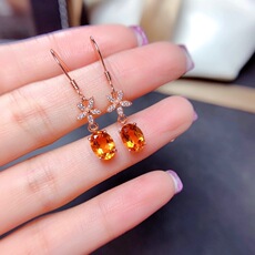 Серьги 1.5克拉巴西天然黄水晶耳坠超闪黄色宝石耳饰925纯银轻奢日韩新潮