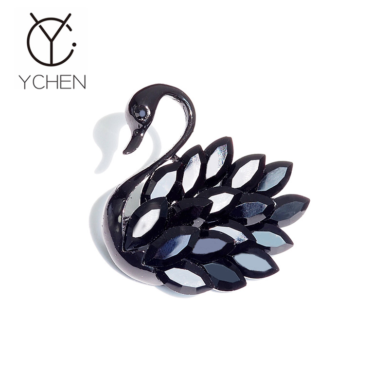 2019 mẫu thu đông Hàn Quốc retro lớn pha lê đen thiên nga trâm cài áo choàng trang trí áo choàng len khóa móc ghim cài áo vest nữ