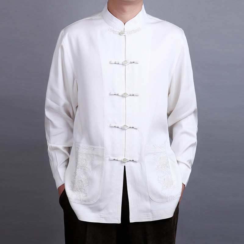 Baifulong Men's Tang Long Sleeve Top New Spring Dress High-end Ethnic Style Chinese Buckle Shirt Dad Size