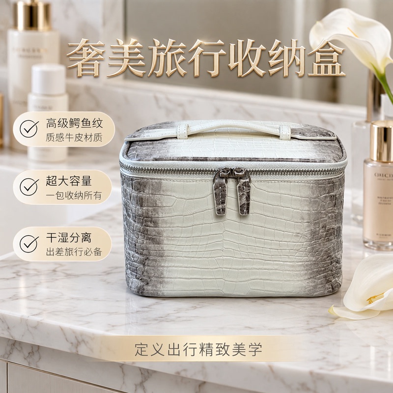 Himalaya Cosmetic Bag, High-End Crocodile Pattern Cowhide Hand-Held Storage Bag, Large-Capacity Travel and Business Trip Toiletry Bag Himalaya Cosmetic Bag, High-End Crocodile Pattern Cowhide Hand-Held Storage Bag, Large-Capacity Travel and Business Trip Toiletry Bag