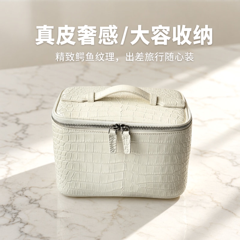 Himalaya Cosmetic Bag 2026 Crocodile Pattern Portable Storage Bag Genuine Leather Large Capacity Travel Toiletry Bag for Women