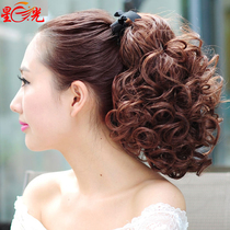 Wig female ponytail strap style grip clip Pear Flower Roll realistic short curly hair Fat sheet Short Fake Big Wave Long curly hair