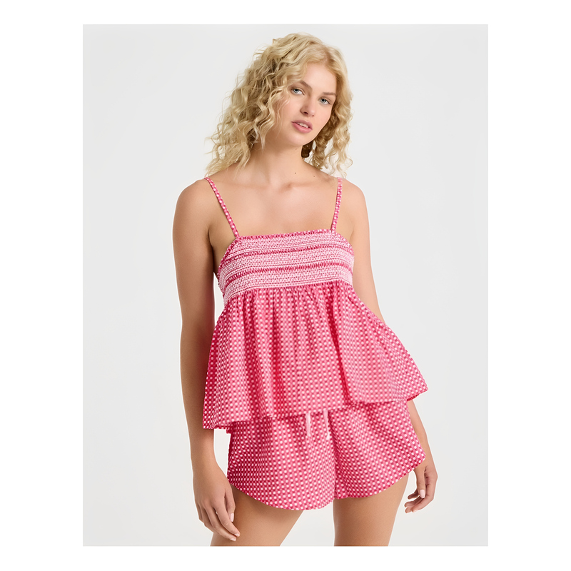 Sweet Girly Style Pink Polka Dot Pleated Camisole Top for Women, Summer Age-Reducing Slimming Suit, 4 Colors