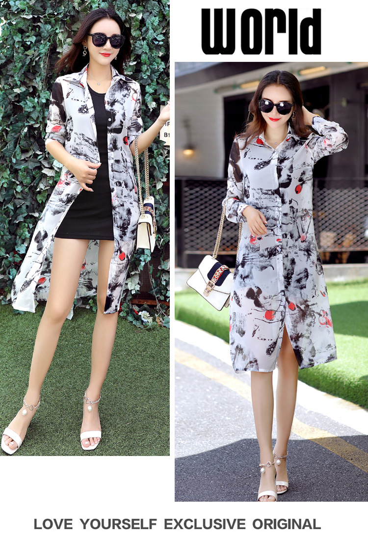 Mùa hè bên ngoài áo gió áo chống nắng cardigan của phụ nữ phần dài nữ tính voan áo sơ mi siêu mỏng kỳ nghỉ bãi biển khăn choàng dài áo triều áo khoác bò nữ