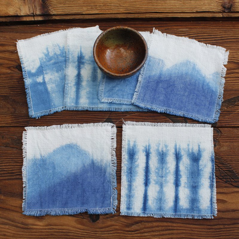 Lanyan handmade tie-dye coaster single layer hand-woven earthen cloth square heat insulation anti-scalding anti-slip tea ceremony fabric table decoration