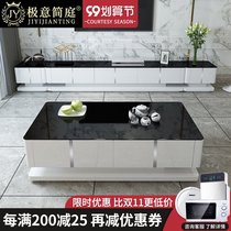 Italian minimalist living room paint retractable TV cabinet imported tempered glass coffee table combination set bedroom floor cabinet