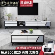  Marble coffee table TV cabinet combination Modern simple small apartment living room Nordic telescopic TV cabinet tea table set