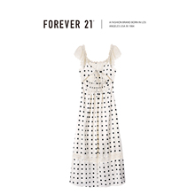 Forever21蕾丝拼接波点连衣裙女夏季新款高级感显瘦气质中长裙子