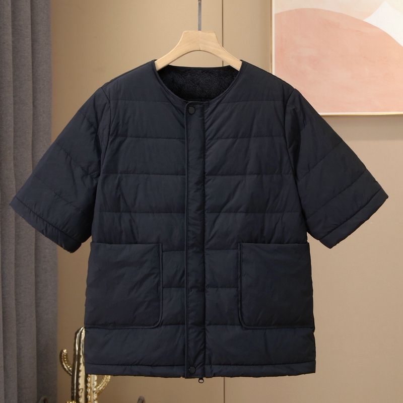 Round Neck Short-Sleeved Lightweight down Jacket Vest New Duck down Half-Sleeve Winter Warm Fleece-Lined Unisex Five-Quarter Sleeve Jacket