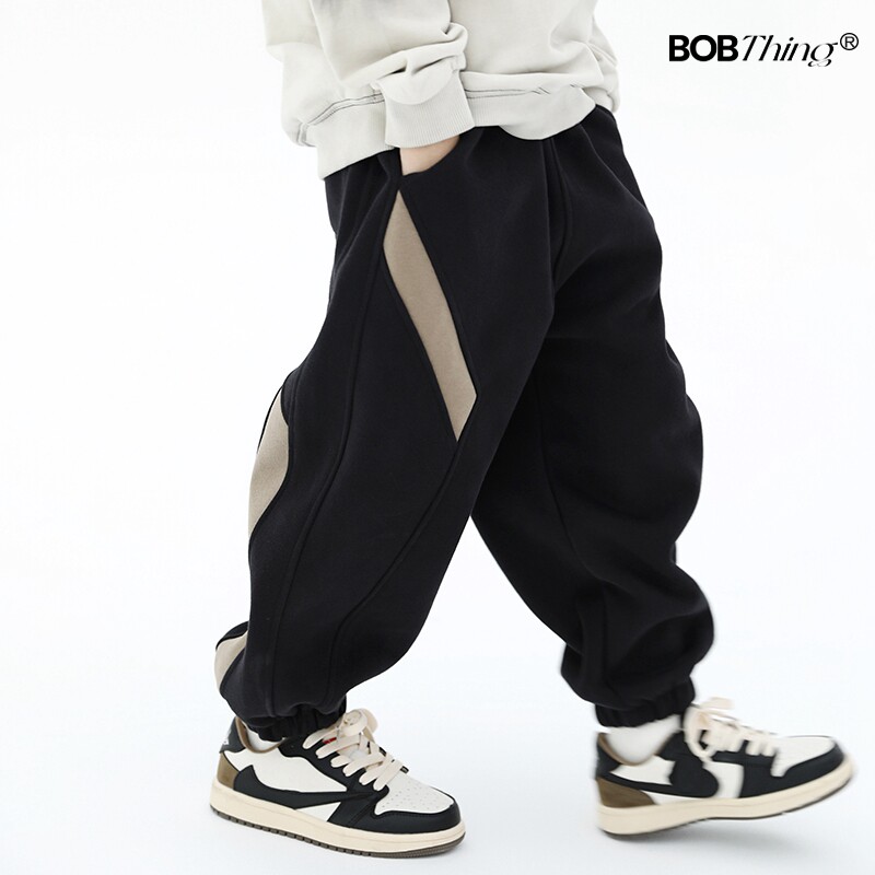 Boy personality splicing sports pants 2023 new children's clothes autumn winter sweatpants CUHK pants plus suede trousers-Taobao