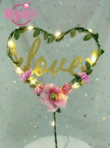Romantic Senteal Green Loving Flowers Rings Decorative Lights Small Frescoed Cake Decoration Inserts LOVE Dessert Table Matching