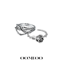 OOMEO thorns with rose pure silver small crowdsourced irregular opening ring male and female index finger ring and dark black