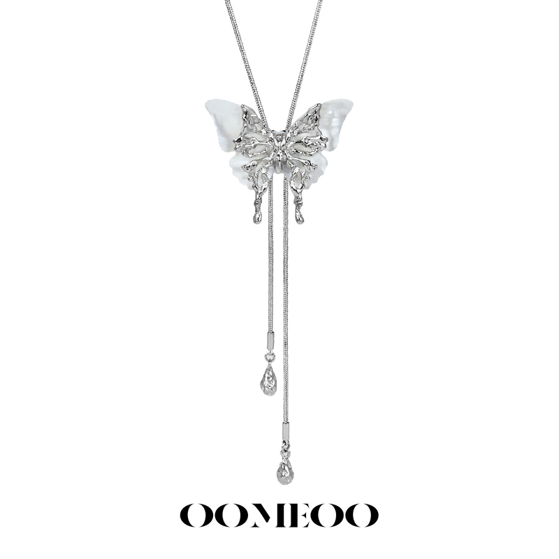 Oomeoo Li Bai Mie Original Shell Butterfly Necklace for Women 2025 Sweater Chain Light Luxury High-End Accessory Long Style