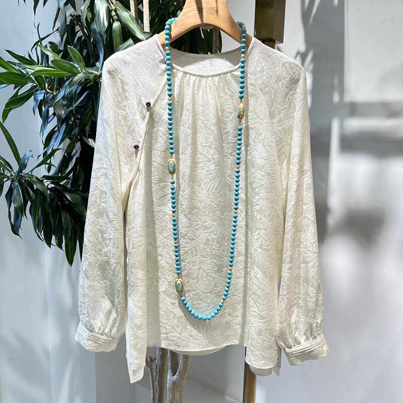2026 Spring New Chinese Style National Trend Mulberry Silk Floral Jacquard Shirt Vintage Top Versatile Long Sleeve Blouse