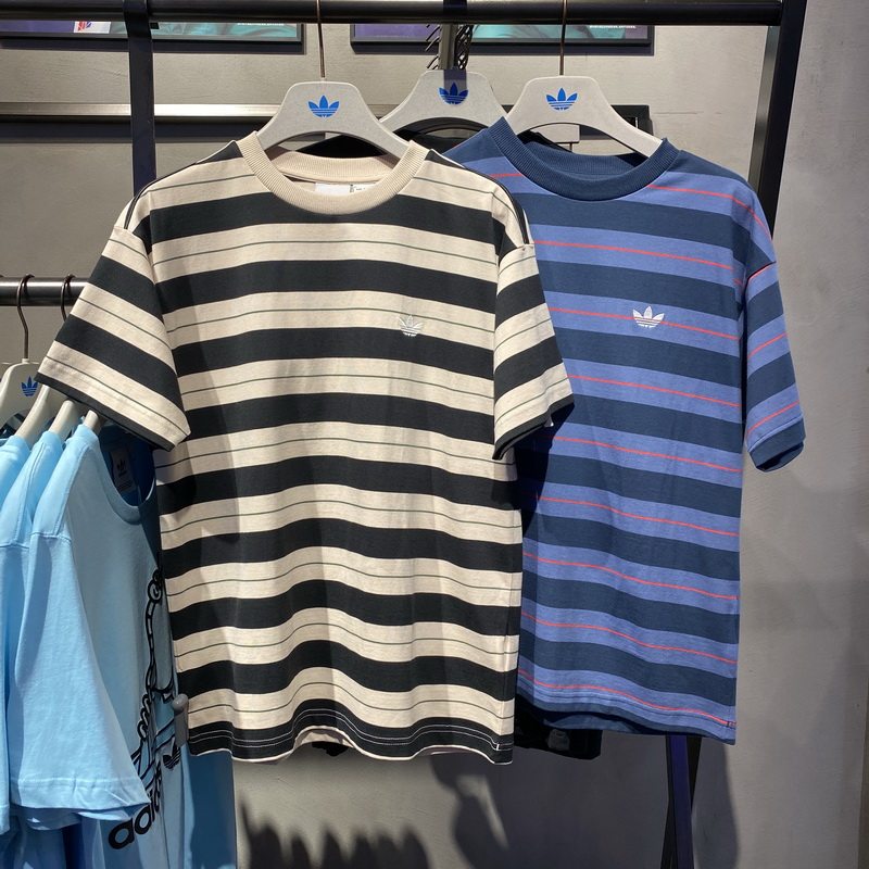 adidas三叶草2021年夏季男子条纹运动圆领短袖T恤GL9913 GL9914