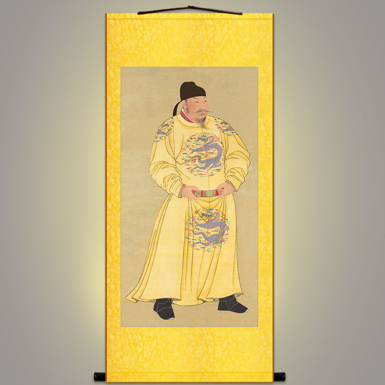 唐太宗李世民画像博物馆版唐朝皇帝卷轴挂画绢布装饰画人物画