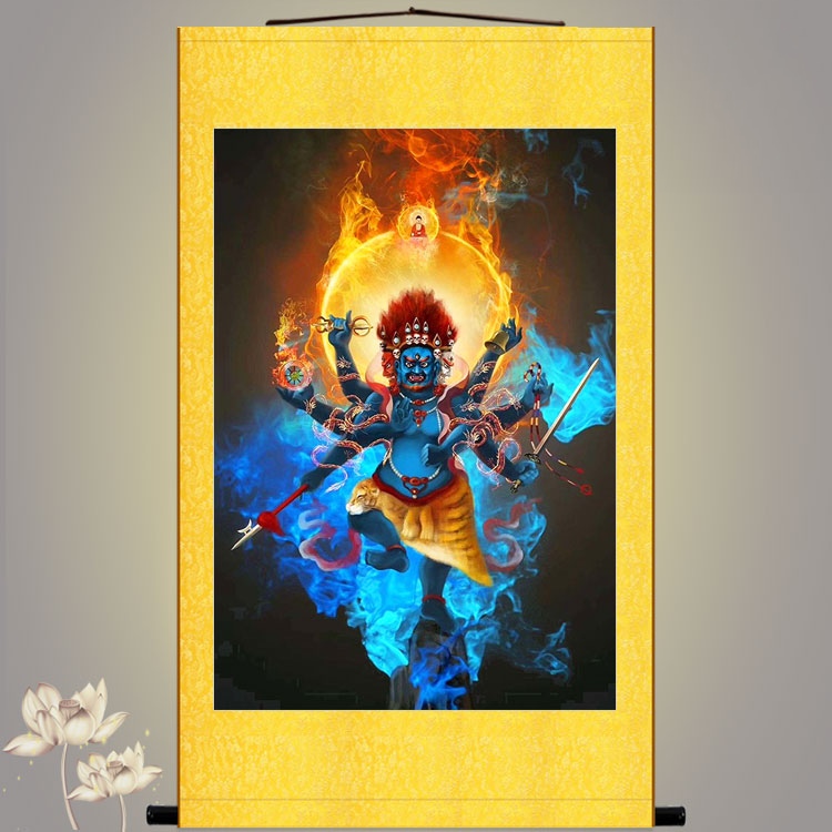 Vulgar King Kong portrait Great removal of foul trace King Kong Buddha painting scroll hanging painting Buddha hall water and land painting silk cloth painting customization