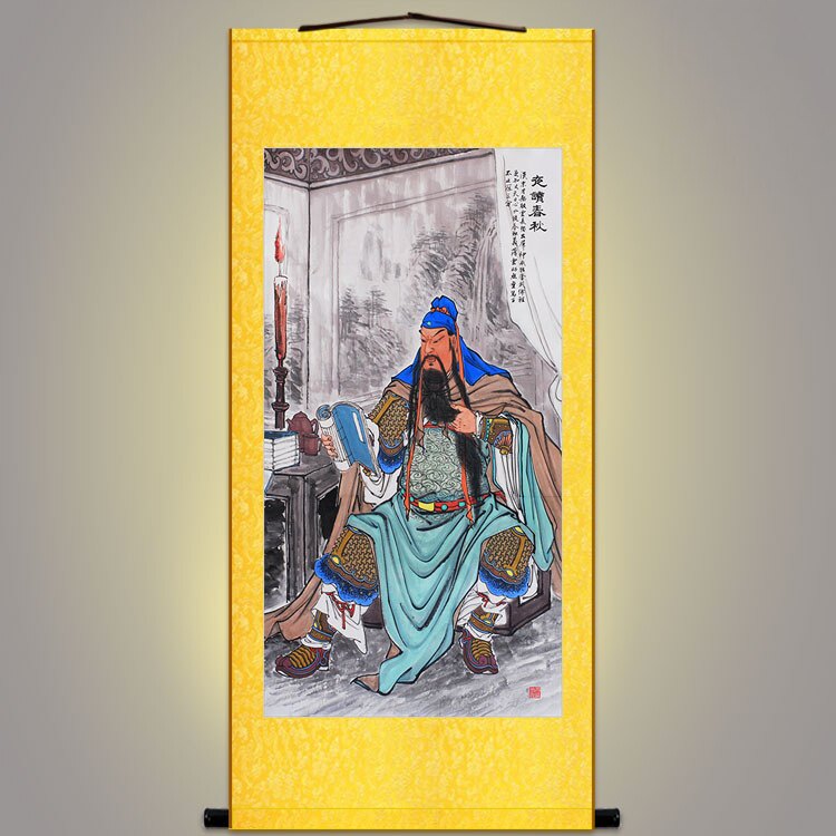 关公夜读春秋图关羽三国人物画像卷轴画挂画玄关客厅中式装饰画