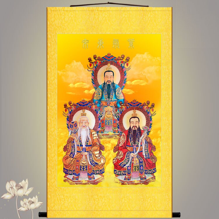 Portrait of the Patriarch of Sanqing Tianzun Purple Qi Donglai Decoration Hanging Painting Taishang Laojun Moral Tianzun silk cloth scroll painting