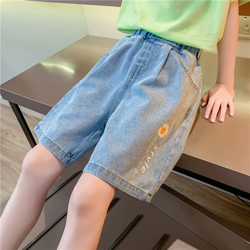 Quần denim bé gái, quần áo mùa hè, kiểu dáng ngoại, quần short, quần trẻ em, bé trai, bé gái, quần ống rộng mỏng - Quần jean