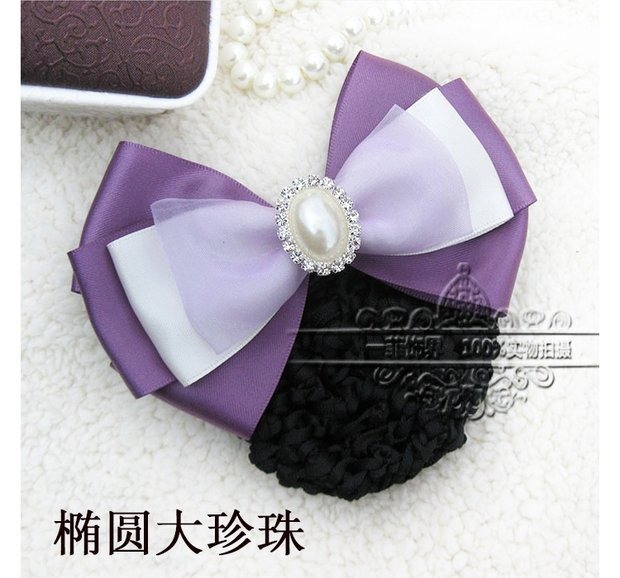 Tiếp viên Ngân hàng Y tá Khách sạn Màu xanh tím Handmade Hoa kẹp tóc chuyên nghiệp Hàn Quốc Tóc lưới Mũ nón Net Pocket - Phụ kiện tóc băng đô vải