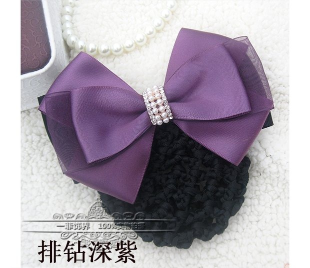 Tiếp viên Ngân hàng Y tá Khách sạn Màu xanh tím Handmade Hoa kẹp tóc chuyên nghiệp Hàn Quốc Tóc lưới Mũ nón Net Pocket - Phụ kiện tóc băng đô vải