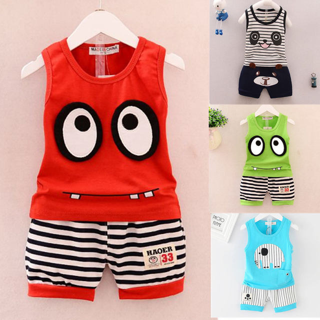 Clearance processing non-refundable 0-1-2-3 years old sleeveless vest boy baby short-sleeved clothes summer two-piece suit