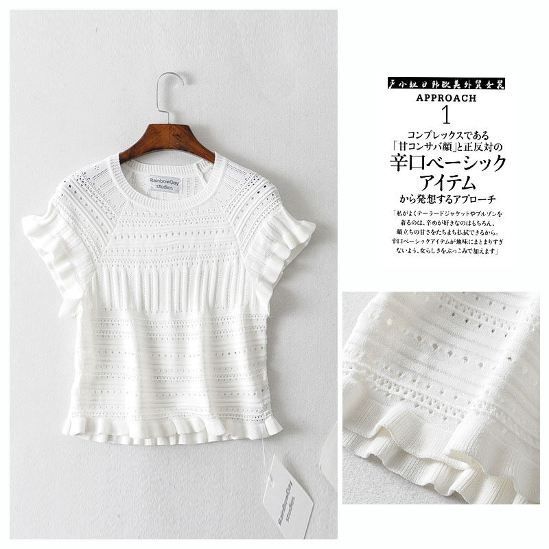 2022 summer new foreign trade export factory single cut standard tail single lace knitted T-shirt women's tops short sleeves