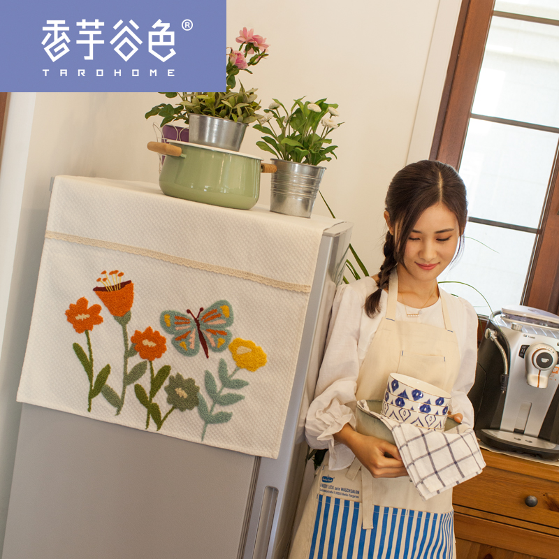 American embroidered fabric single door refrigerator dust cover Pastoral style double door refrigerator cover cover dust protection cover