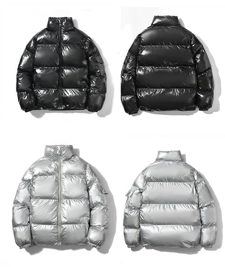 Men's Puffer Jacket Solid Colour Bright Reflective Winter Coat_voghion.com
