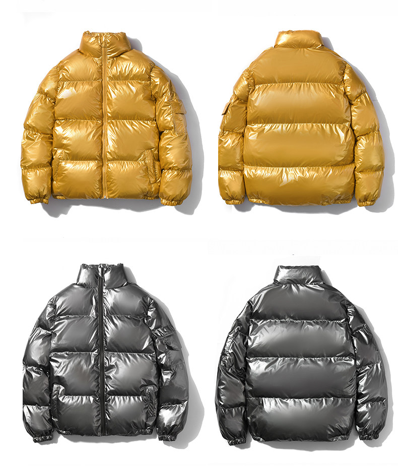 Men's Puffer Jacket Solid Colour Bright Reflective Winter Coat_voghion.com