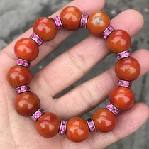 Natural Warring States Red Manau bracelet single ring Warring States Red Manau Hand strings Round beads Female Bracelet Water Crystal Ornaments