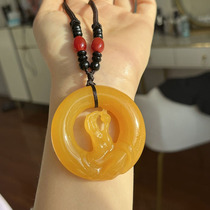 Natural Yunnan Huanglong Jade Palm Pearl Pendant Mens and Womens Jade Jade Pendant New Sweater Chain Hollow Pendant