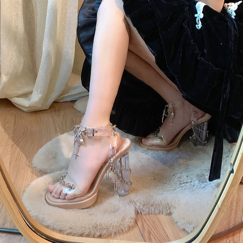 Pinkyo Original Subculture Hot Girl Strappy High Heels Women's 2024 Summer New Open-Toe Chunky Heel Lace-Up Sandals