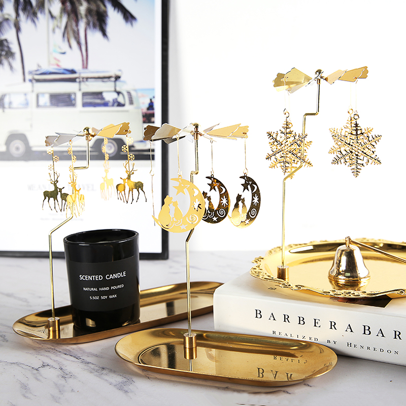 Fantasy rotating Candlestick Unicorn Lantern Bedroom Snowflake Romantic Ornament Windmill Scented candle tray Gift