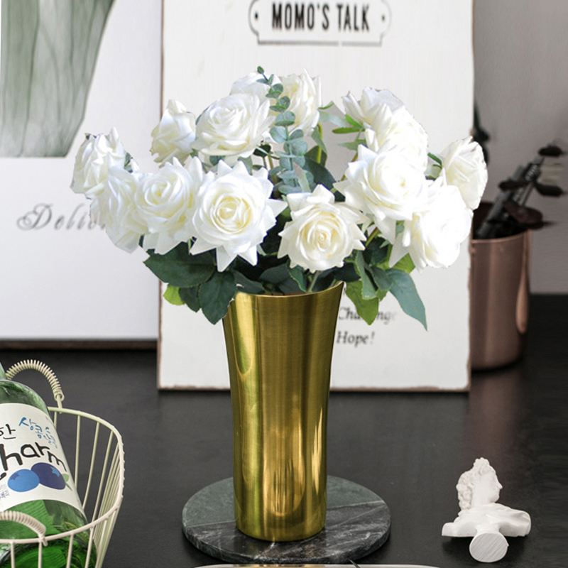 ins Nordic gold rose gold large mouth vase Soft ornament Long tube flower arrangement basin Pen holder ornament