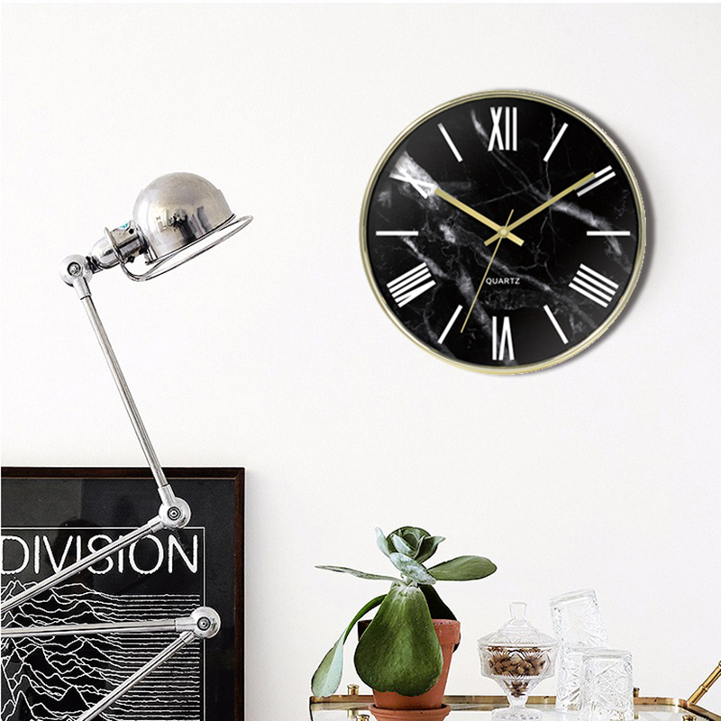 Nordic style marble texture wall clock cold wind Model room clock Silent watch industry wind quartz clock